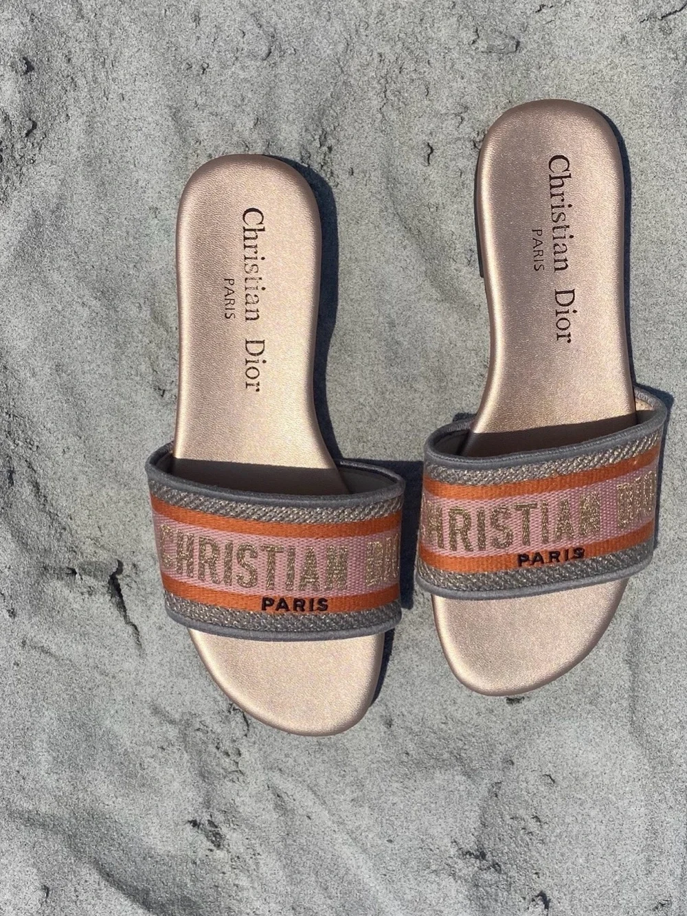 Christian Dior Dway Slide Sandals with Orange Accent